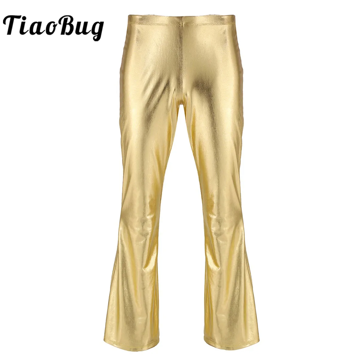 

Mens Shiny Metallic Flared Long Pants Punk Bell Bottom Disco Flare Pants Fashion Dude Costume Trousers Rave Party Clubwear