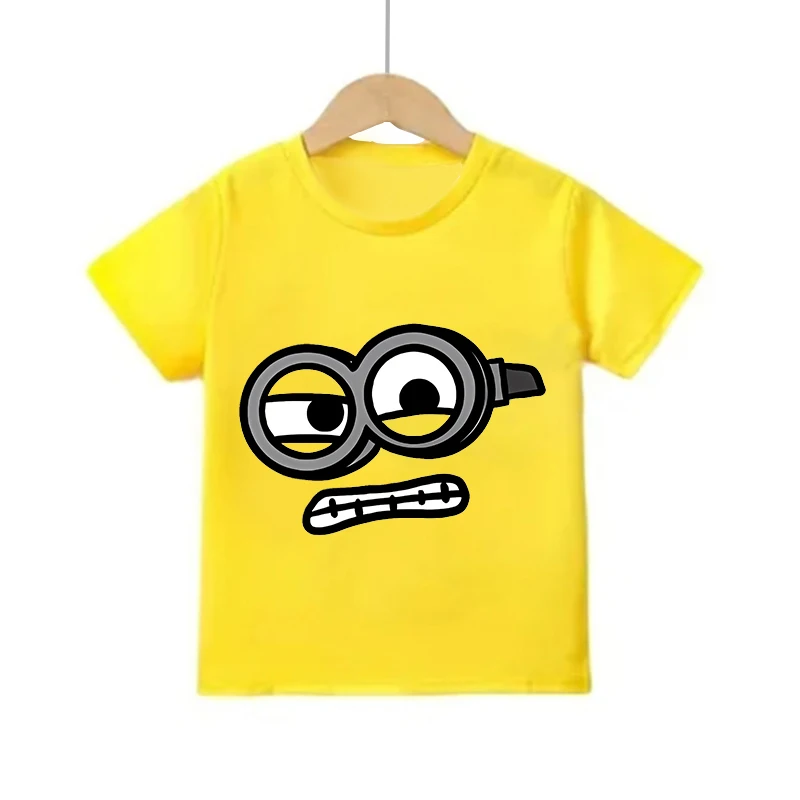 Cartoon-Minion-Kurzarm-T-Shirt für Jungen und Mädchen, Baumwoll-T-Shirts mit süßem Aufdruck, gelbe O-Neck-Tops, Sommer-Oberteile, lässige Kleidung für Teenager. – Detail 5