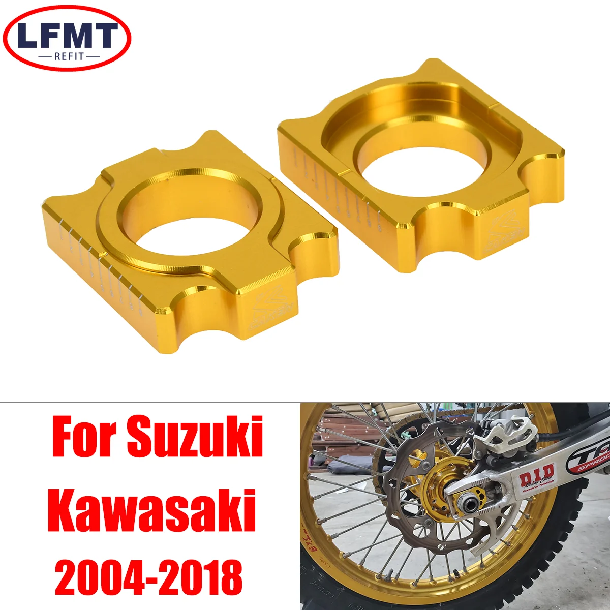 

Motorcycle CNC Rear Axle Block Chain Adjuster For Suzuki RMZ450 RMZ250 RM Z 250 450 RMX450Z RMX 450Z 2004 2005 2006 2007-2018