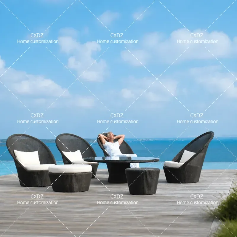 Outdoor Rattan Sofa Set High Backrest Wicker Chairs and Table Waterproof Sun Protection Garden Patio Courtyard Leisure