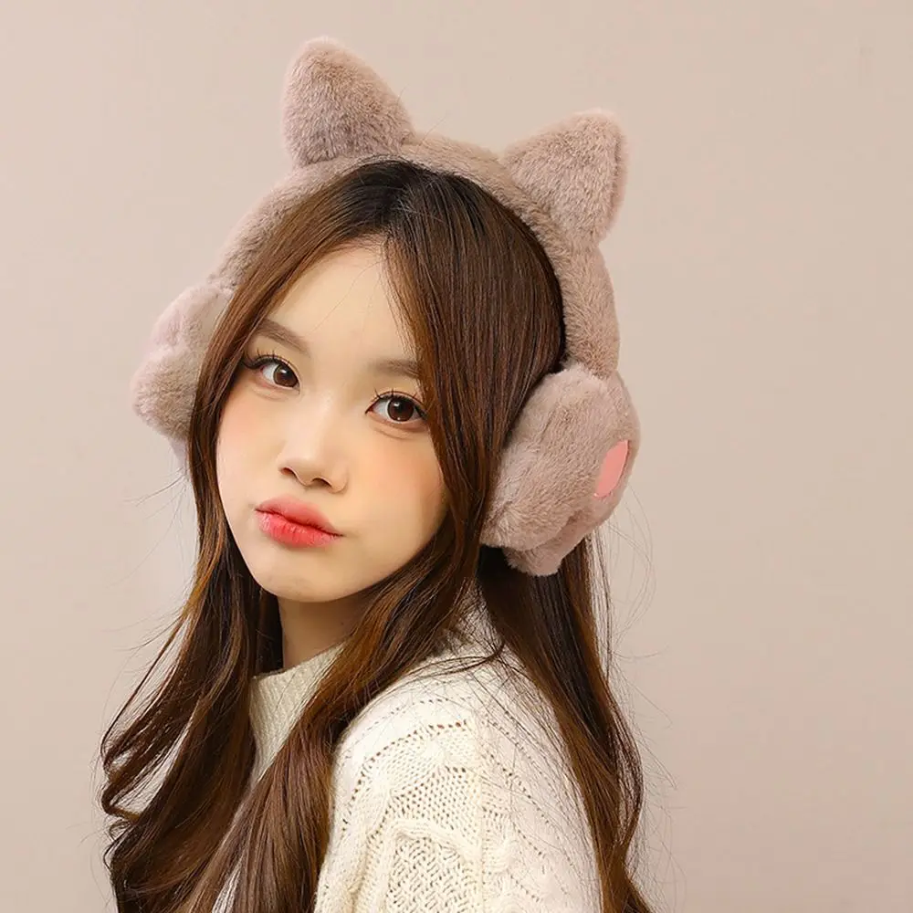 Fashion Plush Ear Warmer Collapsible Anti-Freeze Ear Cover Thickening Winter Warm Cat Claw Earmuffs for Women Girls