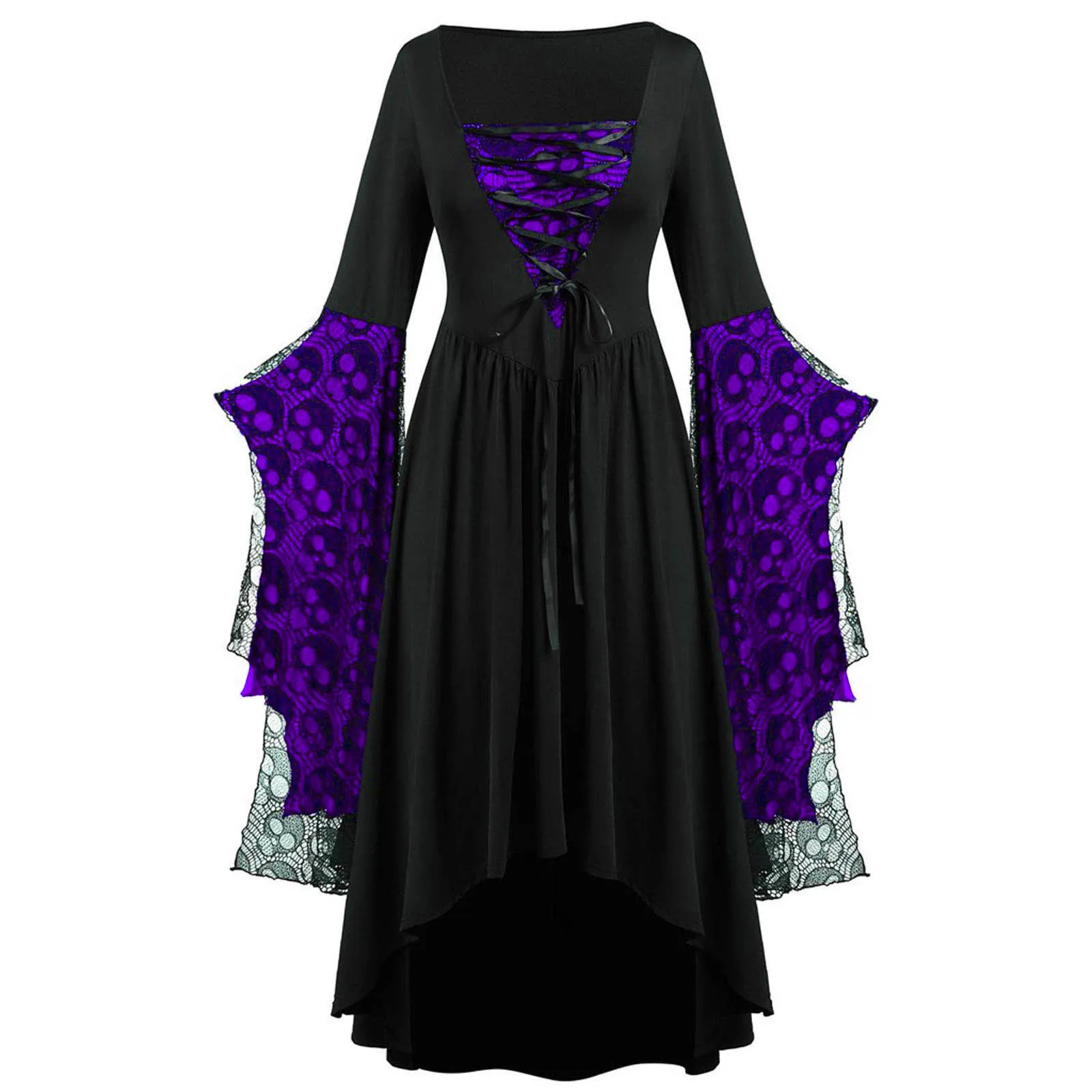 2023 Halloween Skull Lace Bell Sleeve abiti da donna Vintage celtico medievale rinascimentale gotico Cosplay Costume elegante da donna