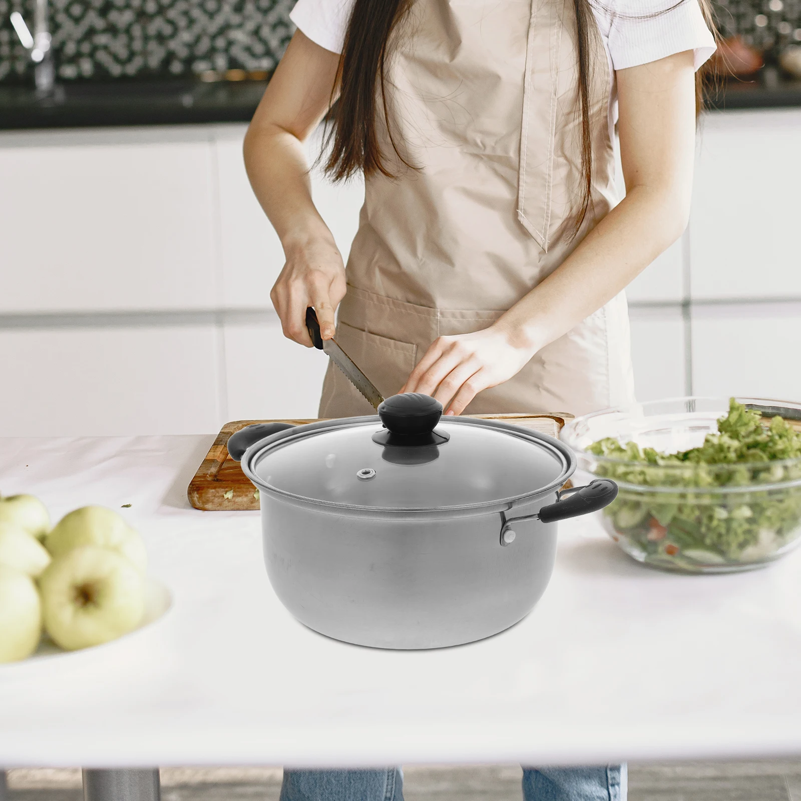 

Stainless Steel Stock Multifunctional Heavy Duty Soup Cooking Pot 20L Deep Kitchen Steam Compatible Gas Electric Stoves