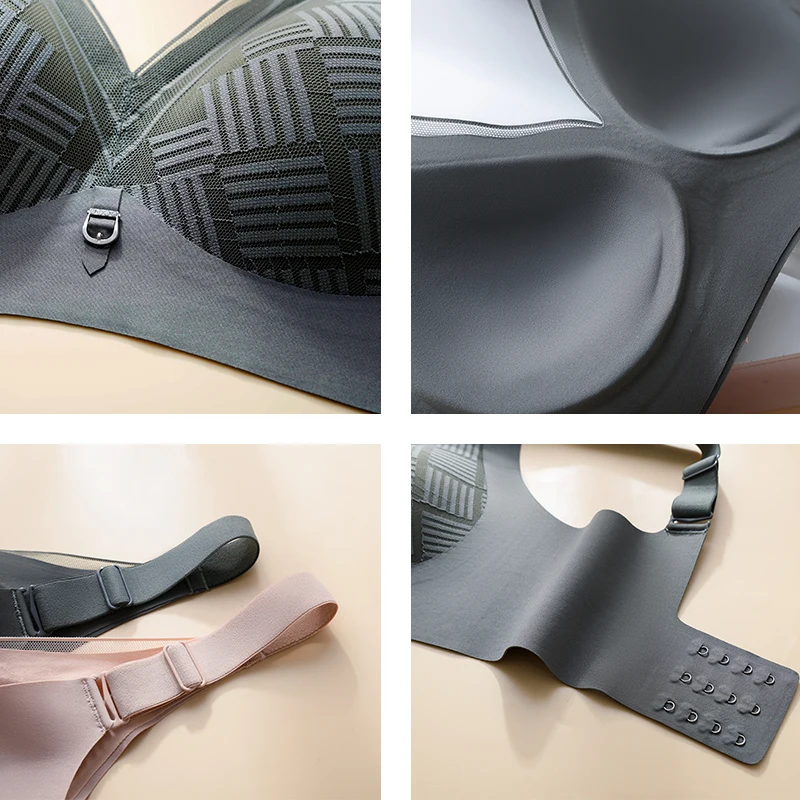 Copa semifija, ropa interior Sexy con cuadrados de encaje para mujer, sujetador cómodo sin anillo de acero con soporte para mujer