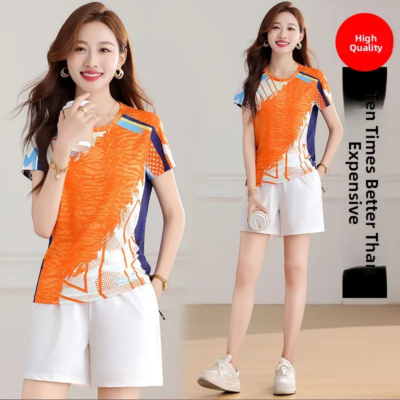 

Lightweight Qui Dry Summer Sports Set for Women ort Sve T-irt And orts Fitn Running Outfit Polyester Fiber roun...