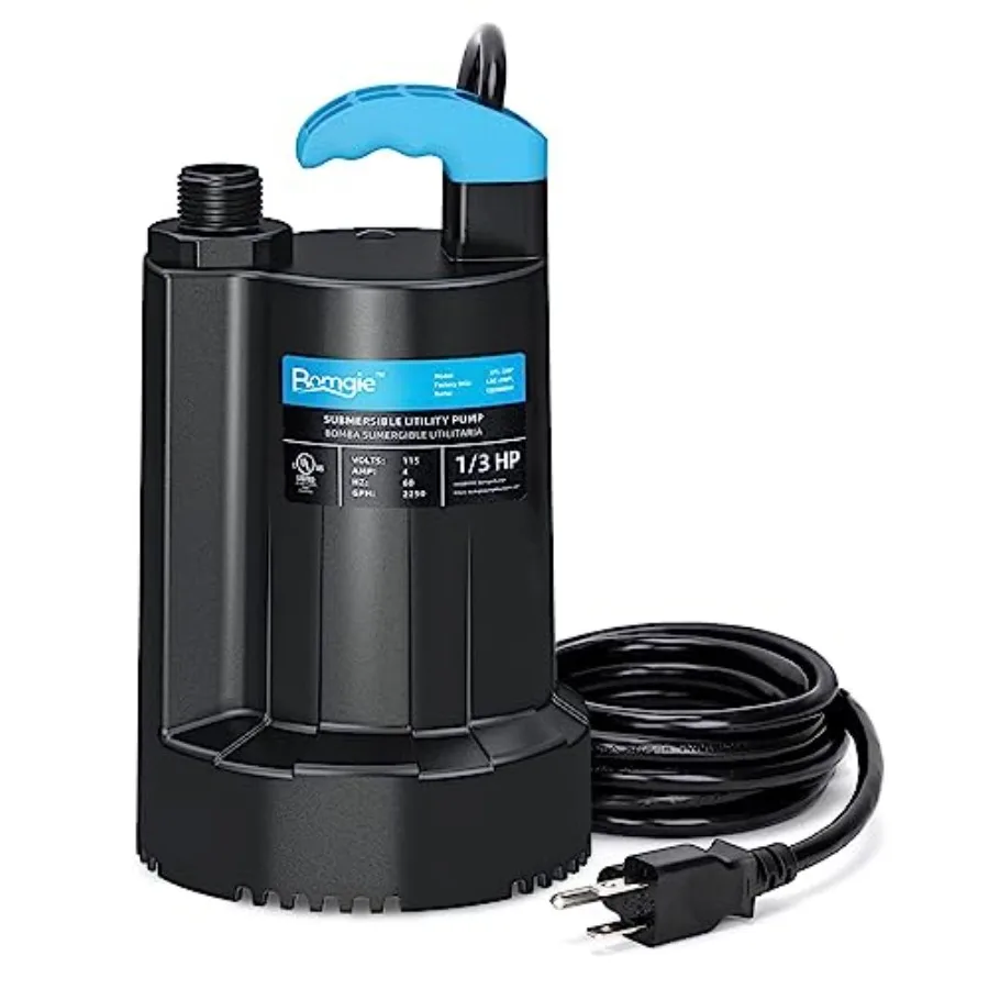 

1/3 HP Submersible Water Pump 2250GPH Thermoplastic Sump Pump for Basement Pool Draining Portable Electric Utility Pump with Ye