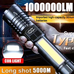 High Power Rechargeable LED Flashlight Very Strong Led Flashlight With Side Light Torch For Outdoor Camping Hiking Fishing