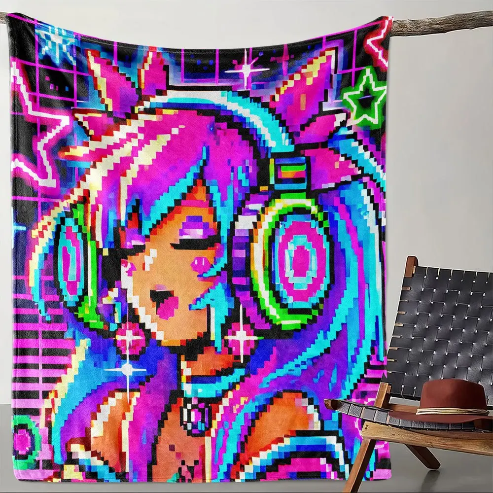Retro Synthwave Pop Art Blanket Throw Tapestry for Anime Bedroom Couch Decoration Neon Cyberpunk Aesthetic Gift