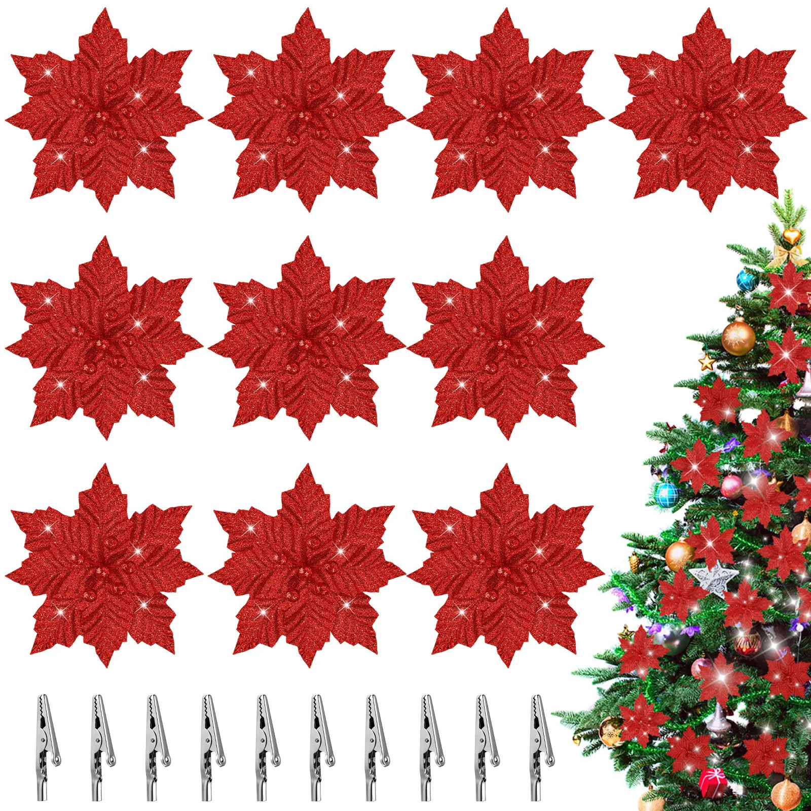 

Christmas Decoration Centerpieces Glitter Poinsettia Decorative Artificial Flowers