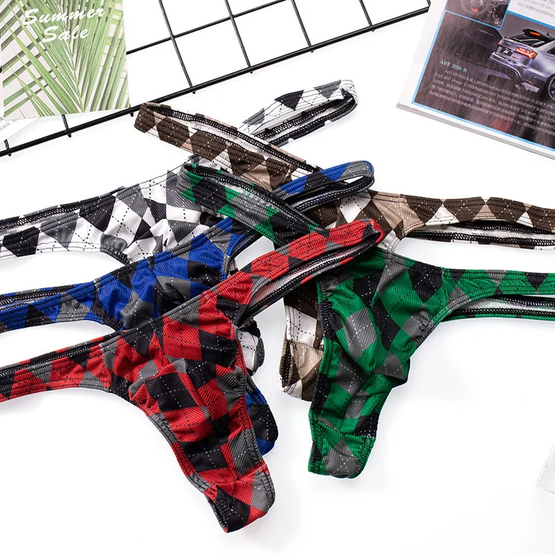 Sexy Men Underwear Seamless Fashion Mens Thong Panties Low Waist Men's Plaid Thongs G-strings Bikini Tanga Hombre Jockstrap