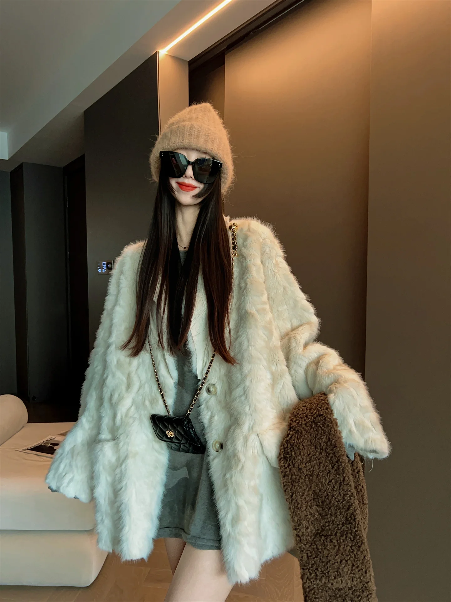 

Модное женское кожаное и меховое пальто Jaet, свободное пальто, осень-зима, новое повседневное пальто средней длины Sle Long Sve