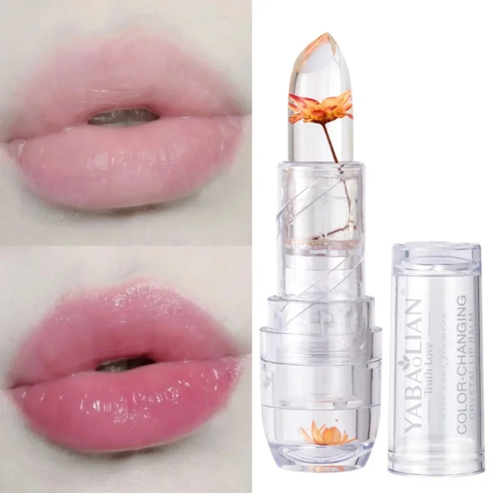 Crystal Jelly Lip Balm Lipstick Flower Temperature Color Changing Lip Balm Gloss Transparent Longlasting Moisturizing Lip Makeup