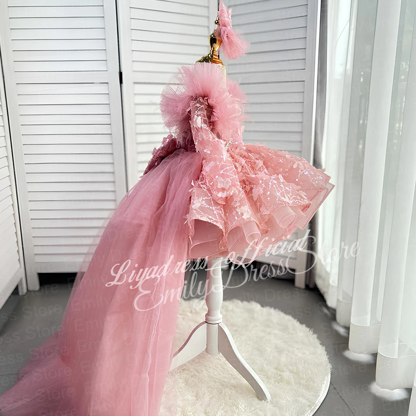 Customized Baby Flower Girl Dress For Wedding Applique Puffy Tulle Feather Sequins Birthday Party Kids First Communion Ball Gown image 2