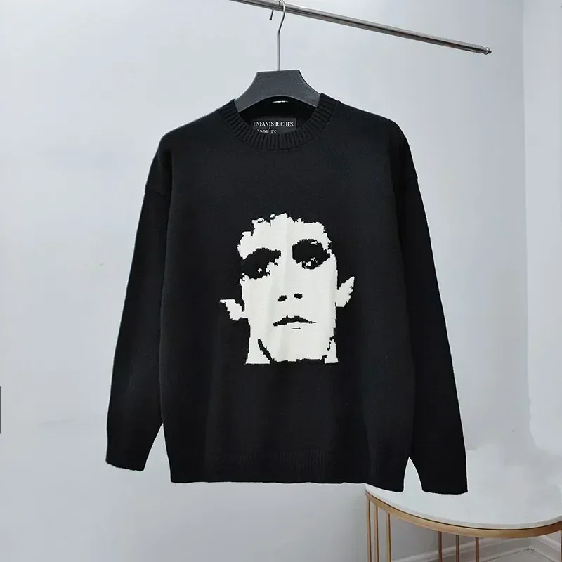 25ss Men's Portrait Print ERD Sweaters Top Quality Black Casual ERD Knitted Sweater