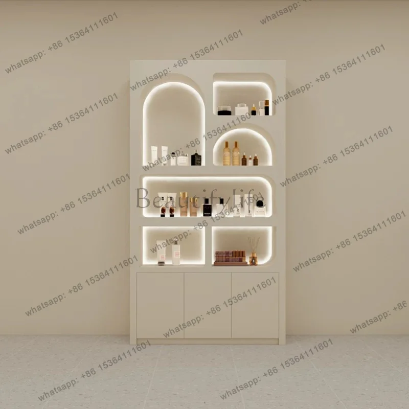 LJY French Cream Style Beauty Salon Display Cabinets High-end Nail Salon Skincare Display Rack Commercial Furniture Шкаф