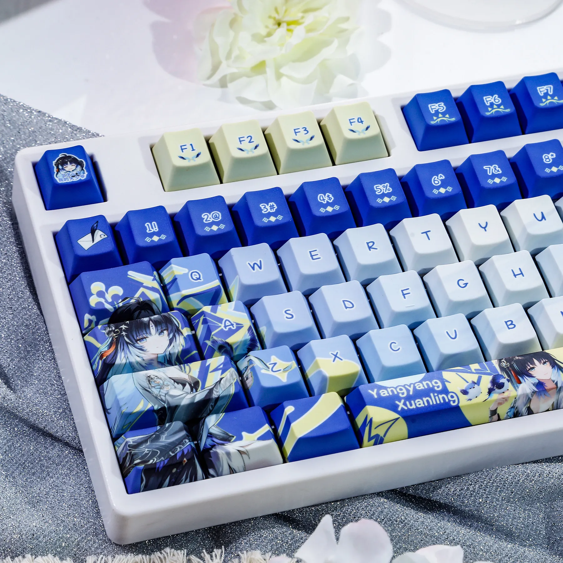 120 Keys Wuthering Waves Keycaps Yangyang: Xuanling Game Key Caps PBT DYE-Sub Cherry Profile for ANSI Made68 Mad68 Wooting 60