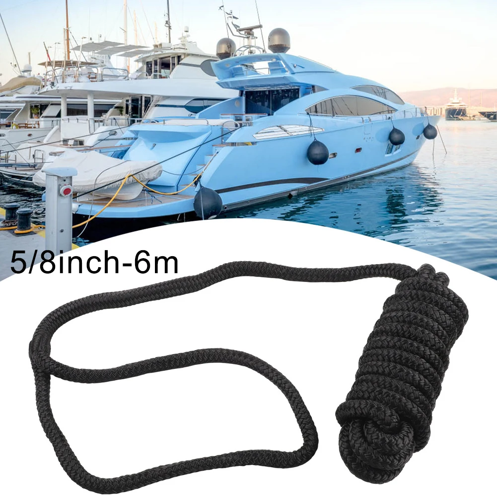 

Black 5/8inch 6M Nylon Boat Dock Lines Double -Braided Marine Mooring Rope With Loop Eyelet Saltwater Abrasion Resistant