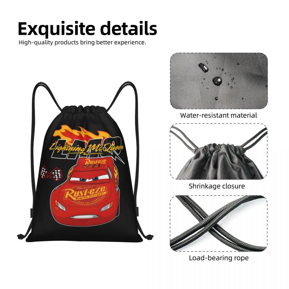 Custom Retro   Lightning McQueen Car Drawstring Backpack Sports Gym Bag for Men Women Cartoon Training Sackpack