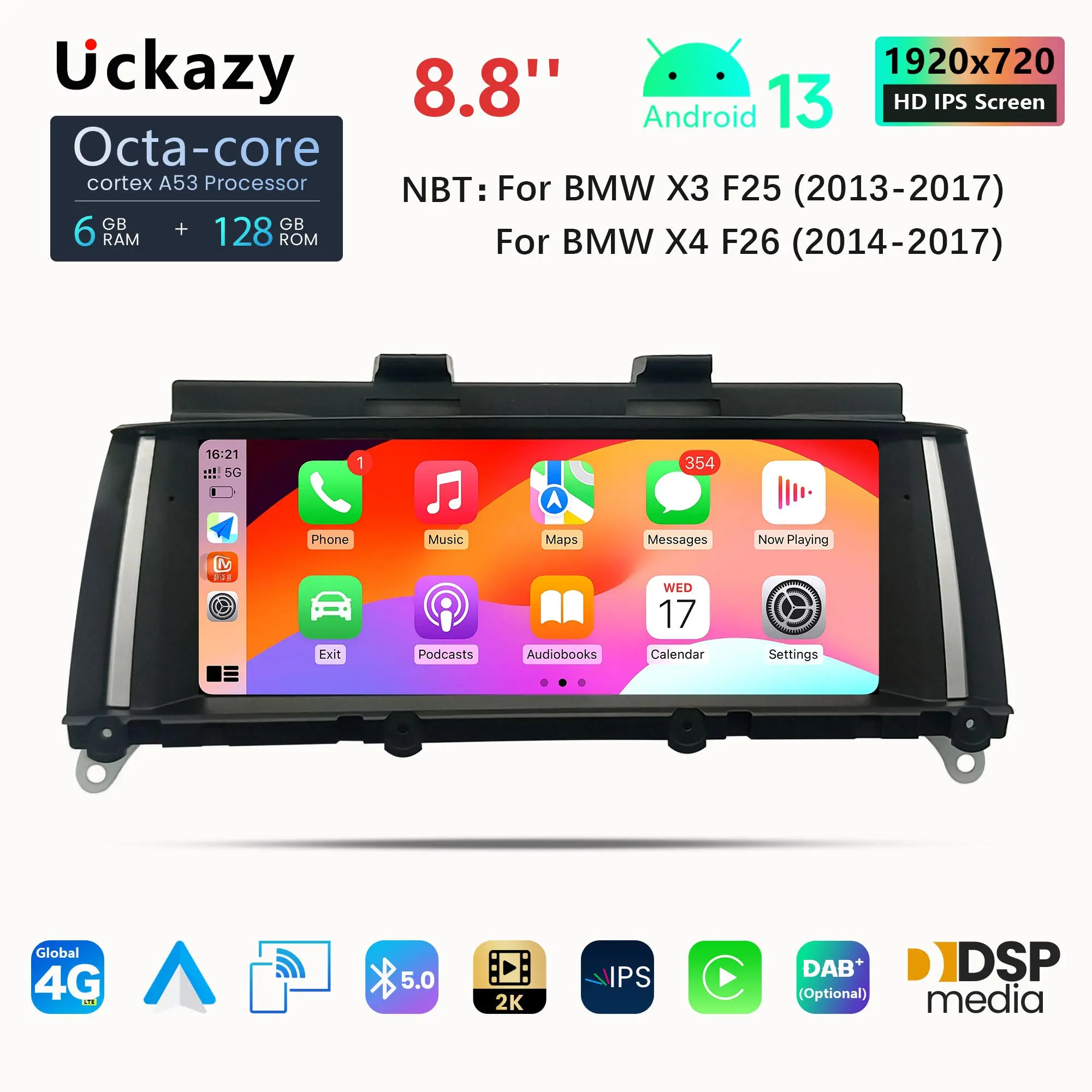 Uckazy Android 13 Car Multimedia Player For BMW X3 F25 for BMW X4 F26 Radio Audio Stereo Screen Head unit GPS Navigation Carplay