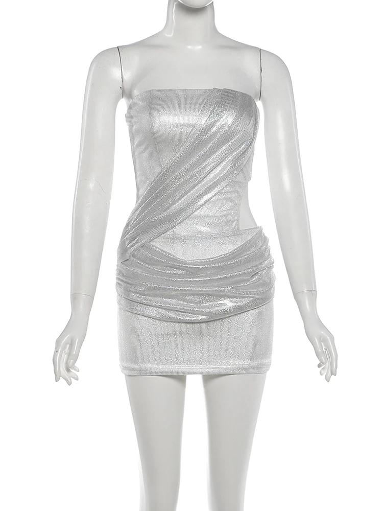 Weird Puss Rückenfreies Minikleid für Damen, Herbst-Trend, Ausgehöhltes Ärmelloses Pailletten-Patchwork-Midnight-Party-Pfirsichfarbenes Hüftbetontes Stretch-Bodycon-Kleid – Detail 4