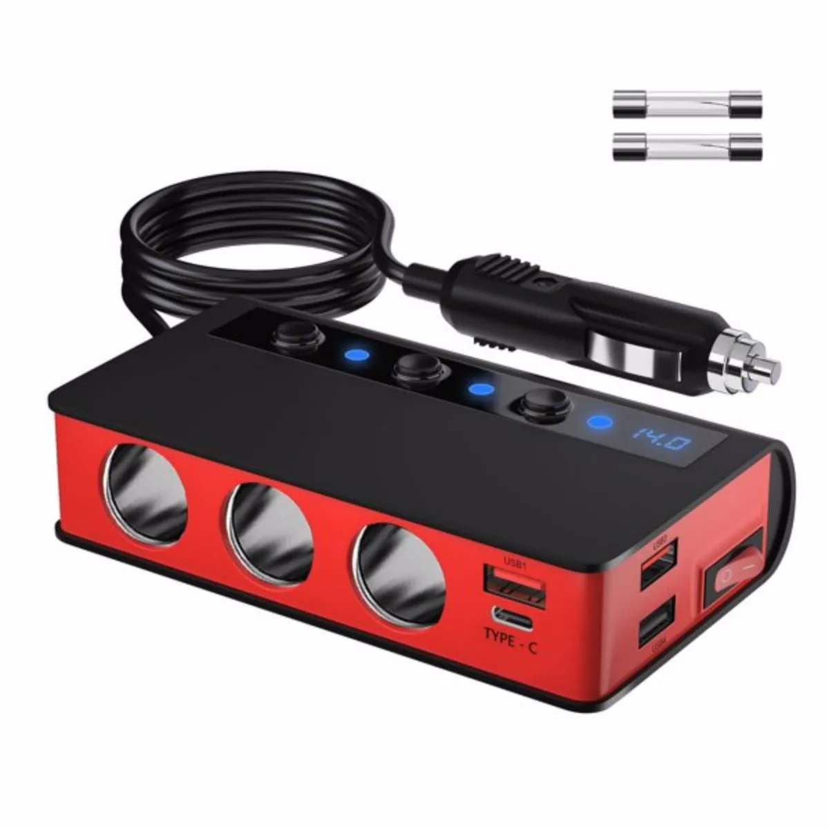 

7 in 1 Cigarette Lighter Splitter 180W Car Charger Adapter with 3 sockets 12V/24V Max 6.6A 4-Port Fast Charge USB Outlet