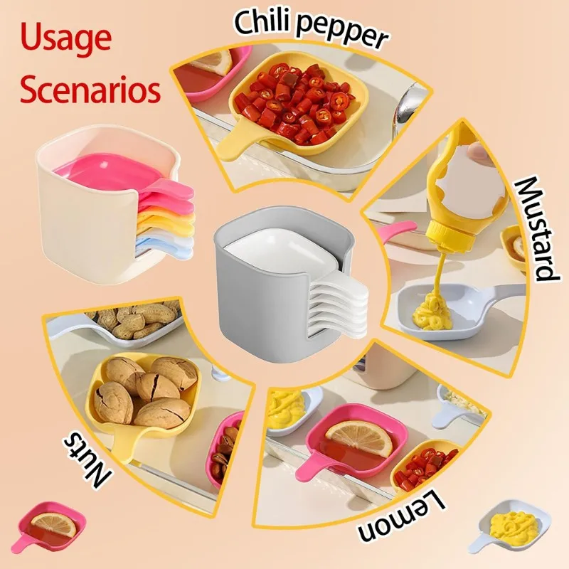 A68P-6Pcs Dipping Sauce Plate And Holder, Soysauce Dish With Handle, Mini Plasticcondiment Tray For Barbecue And Party Dinner
