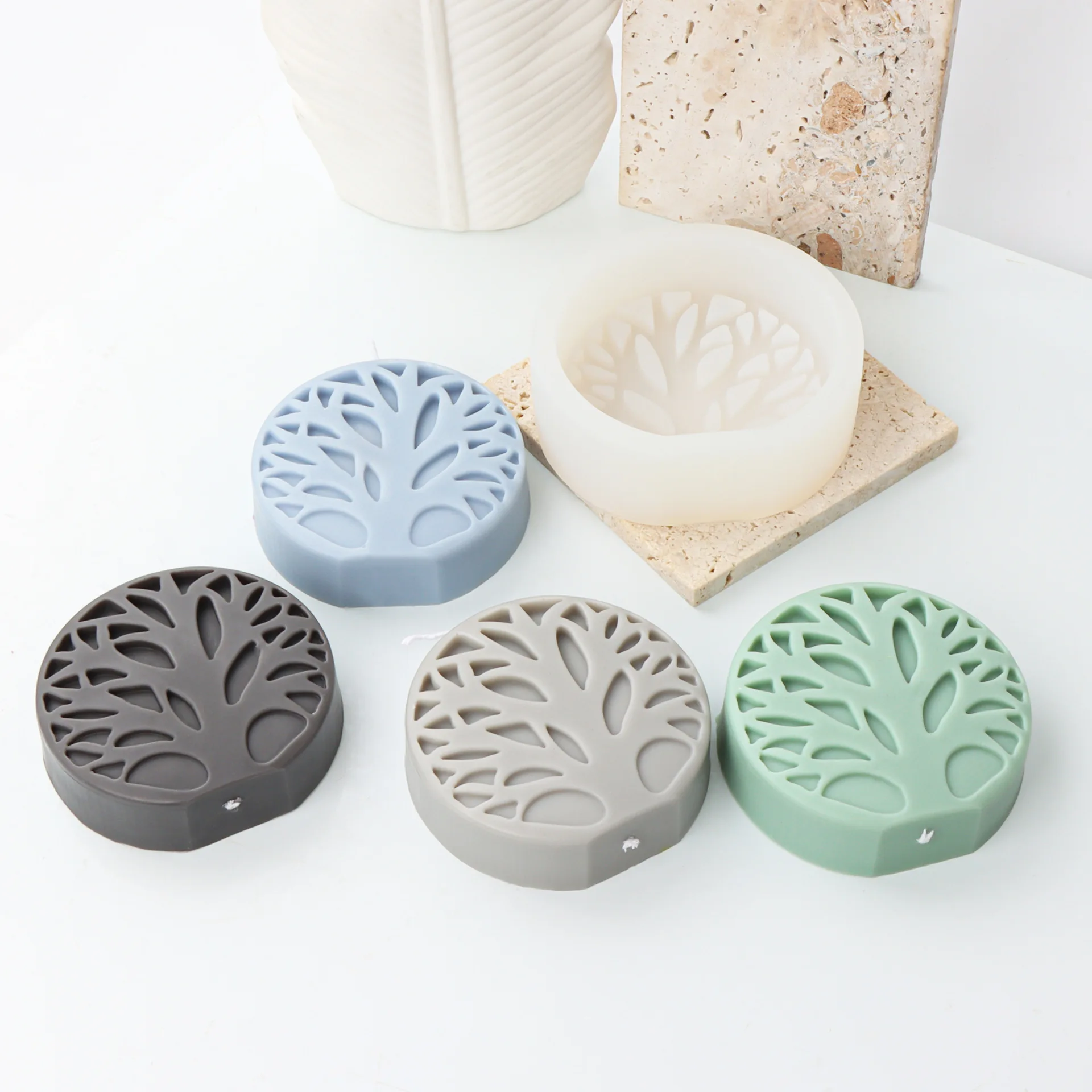 Relief Twig Round Candle Silicone Mold Tree Of Life Candle Mold Homemade Aromatherapy Plaster Pendant Home Decoration Artifact