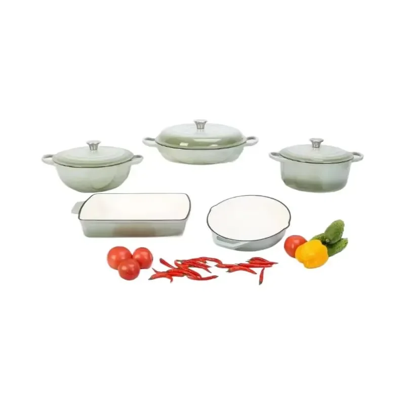 Household Kitchenware 5PCS Cast Iron Enamel Panel Cookware Set Casserole Kitchen Storage Soup Pot Cookware Set Bar Hotel