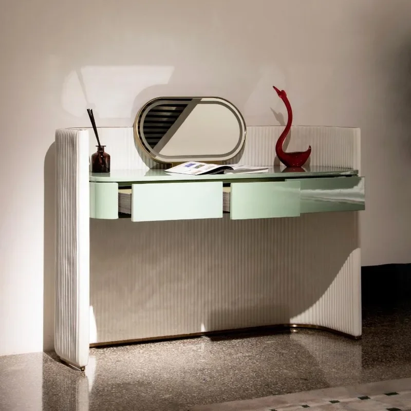 Italian light luxury, dressing table leather art villa, designer model with makeup mirror, solid wood makeup table