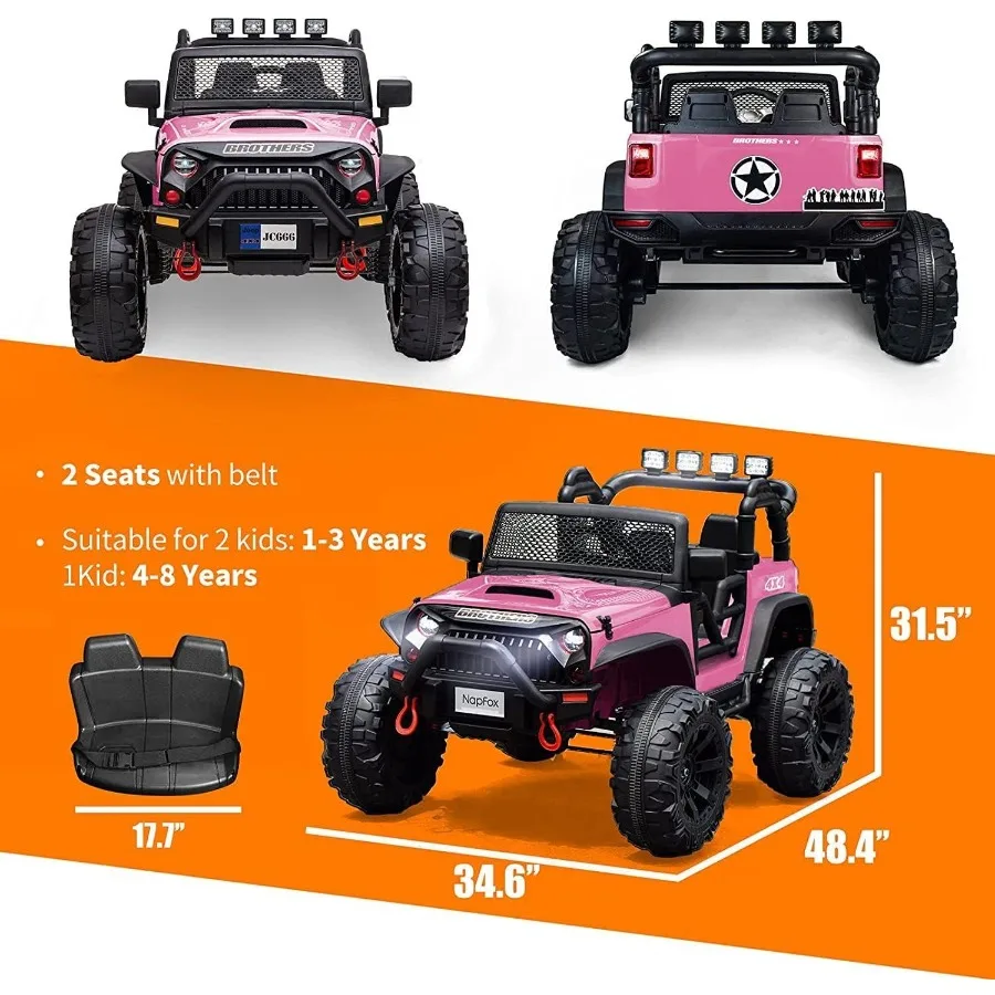 Pink 48.4 Large Ride On Car for Battery Powered Electric Car with 2 Seats Remote Control 14 Large Suspension Wheels LED Lights