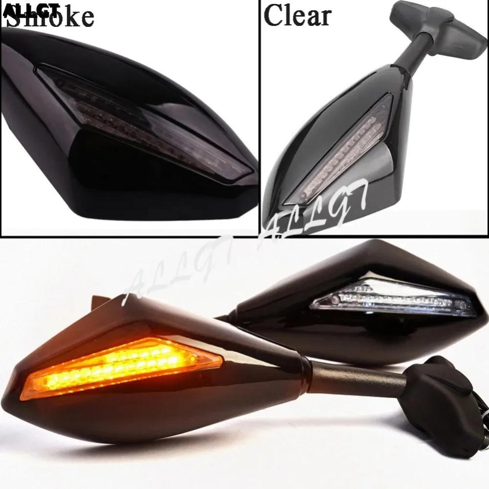 

ALLGT L&R светодиодные боковые зеркала заднего вида для Honda Kawasaki Suzuki Yamaha Ducati черный