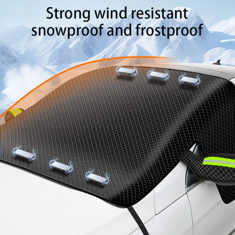 

Black Magnetic Car Snow Cover Front Windshield Sunshade Covers Winter Auto Front Window Outdoor Protector with Reflective Tape
