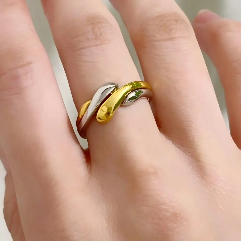 خاتم تويست أنيق بلونين للنساء والرجال خواتم معدنية حديثة هندسية ملابس يومية إكسسوارات مجوهرات الزفاف متعددة الاستخدامات هدايا #6