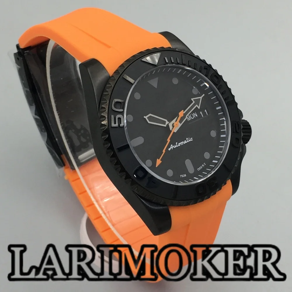 LARIMOKER NH36 PVD nero 40mm orologio automatico da uomo settimana data display lunetta girevole vetro zaffiro arancione flash seconda gomma