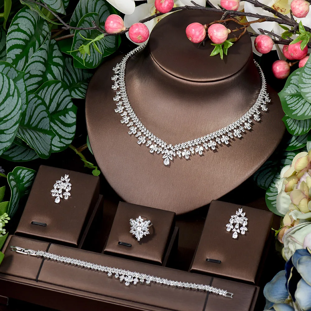 

HIBRIDE Zirconia Wedding Accessories Bride Set CZ Indian Jewelry Sets For Women pendientes mujer moda 2024 N-1624