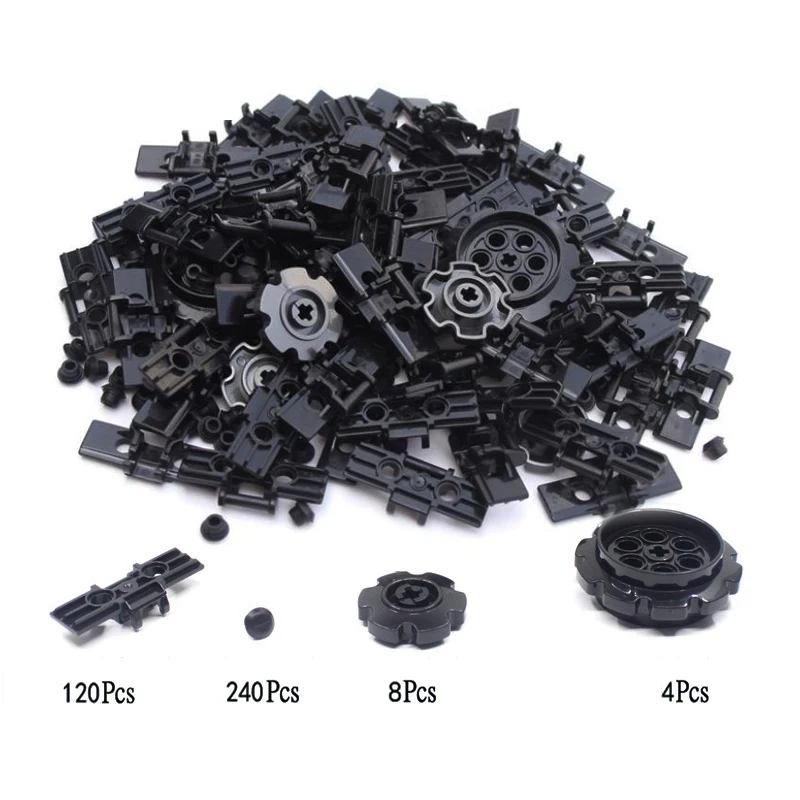 372-634 Teile/los Bausteine Technische Link Kette Zahnräder Gummi Stopper MOC Ziegel Ersatzteile Groß Kit für Tank Track DIY Spielzeug