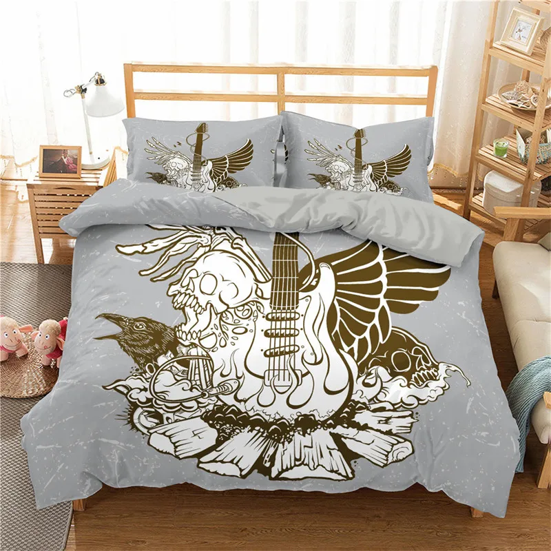 

Vintage Guitar Duvet Cover Set Music Theme 2/3Pcs Bedding Set For Kids Teens Adult Microfiber Print Comforter Cover Pillowcase