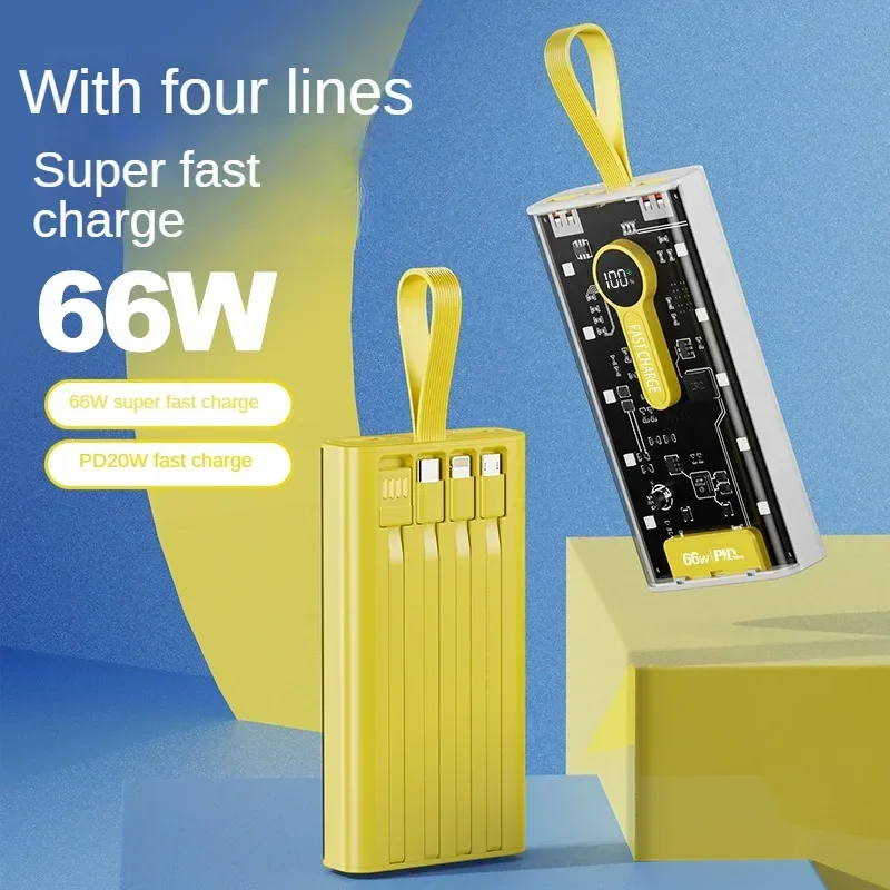 

BCAK Large Capacity Power Bank 20000mAh 66W Super Bidirectional Fast Charging Transparent Mobile Power Supply Digital Display