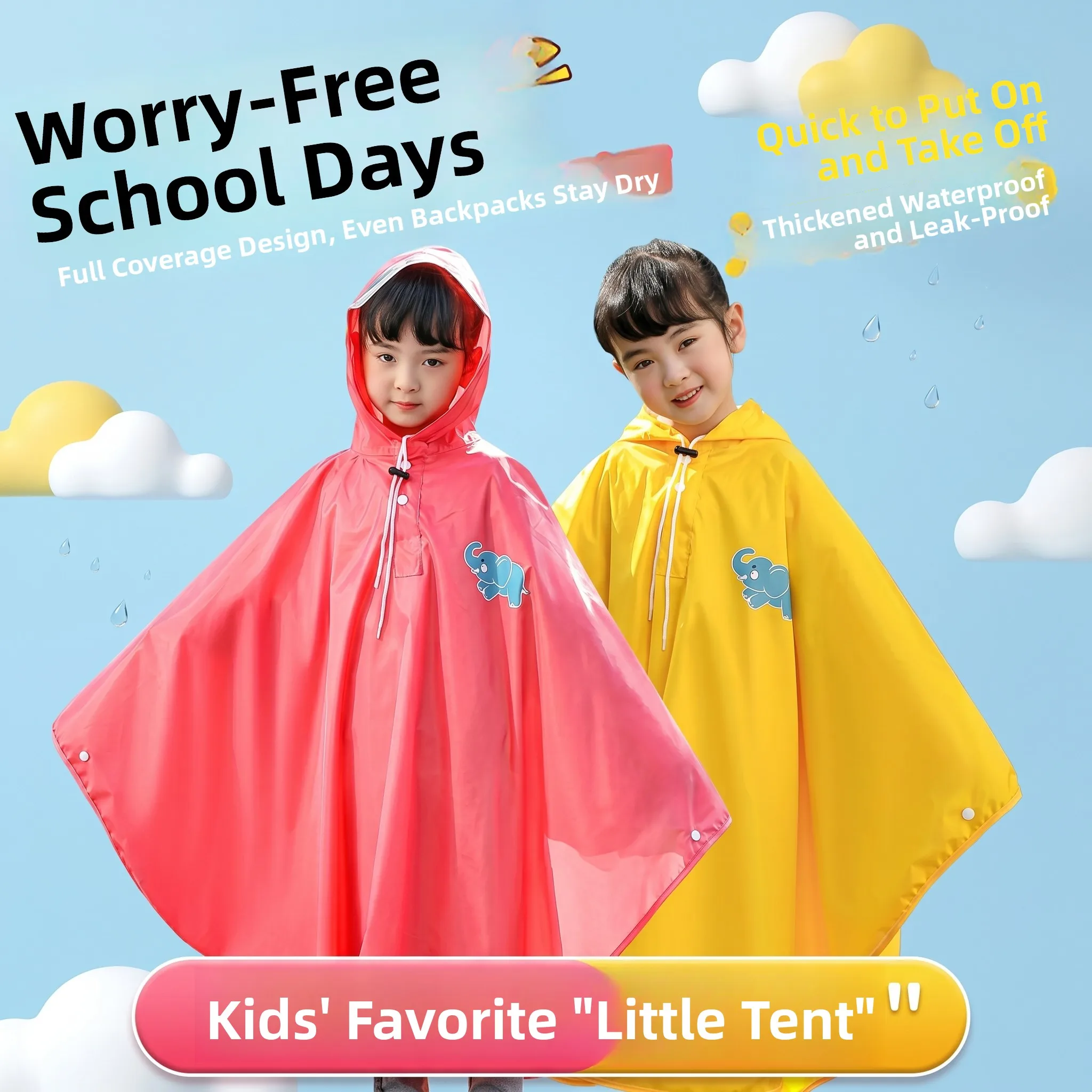 

Portable Children's Raincoat School Bus Seater with Backpack Compartment Stormproof Polyester Fiber One Size Fits All Kids
