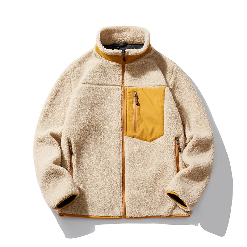 

Autumn Winter Fur Jacket Men Outdoor Casual Warm Stand Collar Windbreaker Mens Outerwear Faux Lamb Fleece Couple US S-3XL