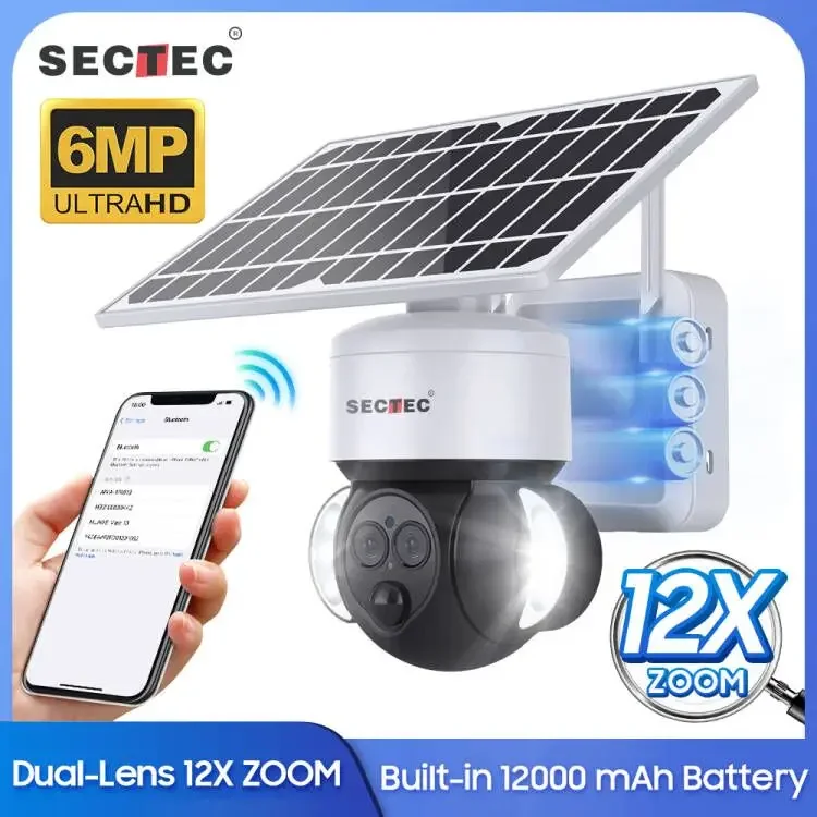 Hot Sale HD 6MP Security System 4G GSM Sim Card Floodlight Smart Wireless 12X Zoom  IP PTZ 4G Network Solar Battery