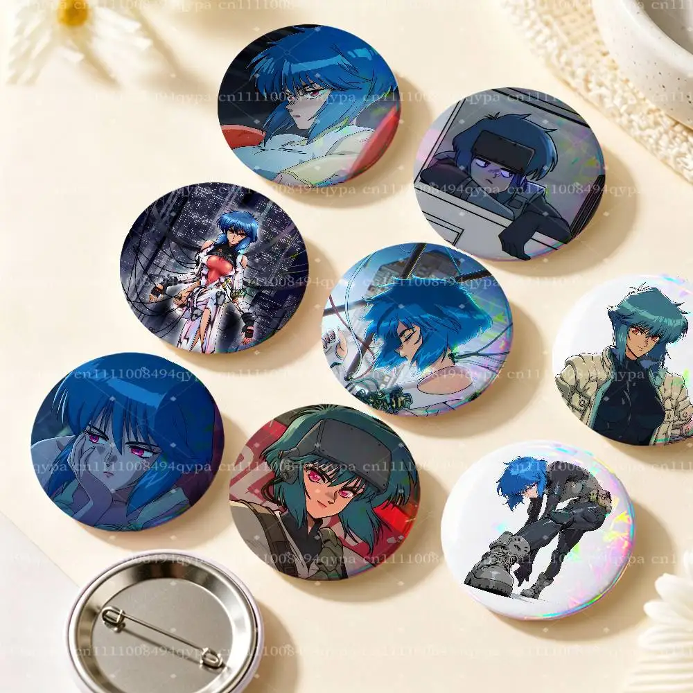 G-Ghost In The Shell 2026 Button Supplies Round Badge Pins Clothes Decor Metal Pin Back Cover Metal Cover Laser Film