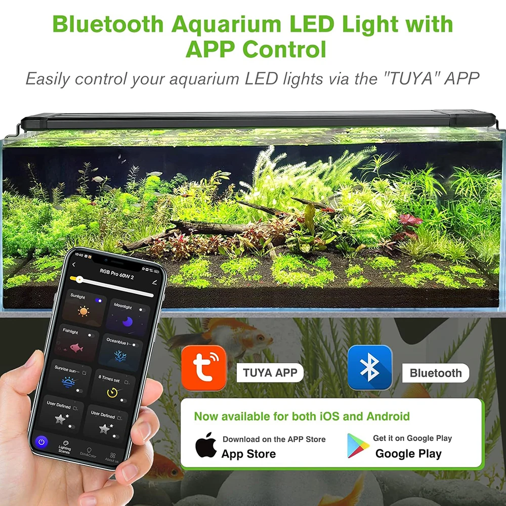 APP Control Dimmable Full Spectrum Led Aquarium Light Simulate Sunrise Sunset Algae Coral Growth For Fish Tank Bracket Lights