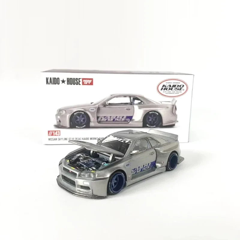 Kaido+MINIGT 1:64 Skyline GT-R (R34) نموذج سبيكة وردي/فضي