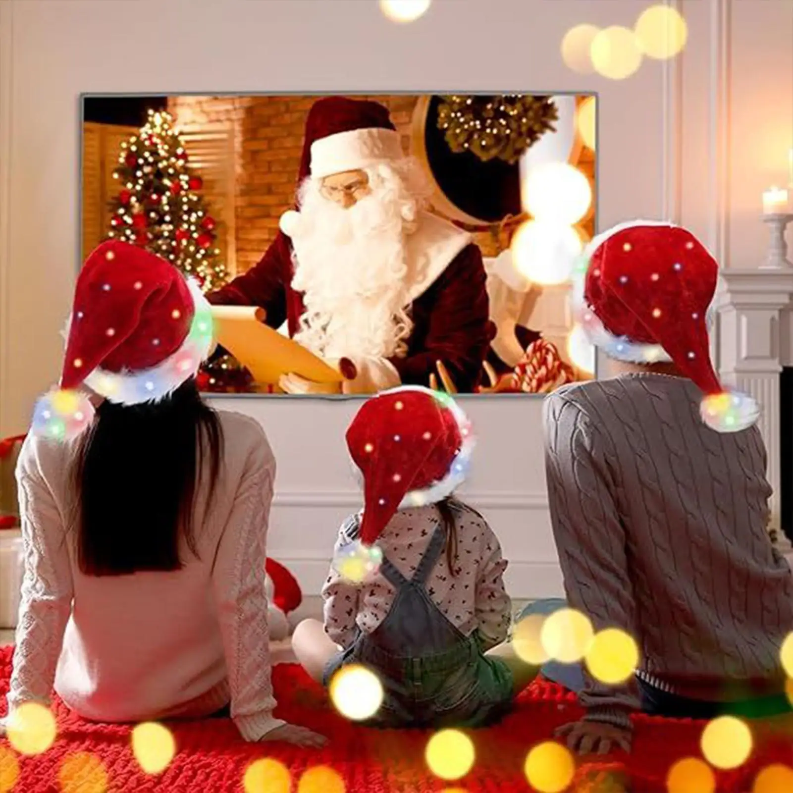 Light Up Santa Hat Adult Christmas Dress Up Headdress Dress Up Holiday Hat For Kids Women Men Event Planners Family Photo Winter view 3