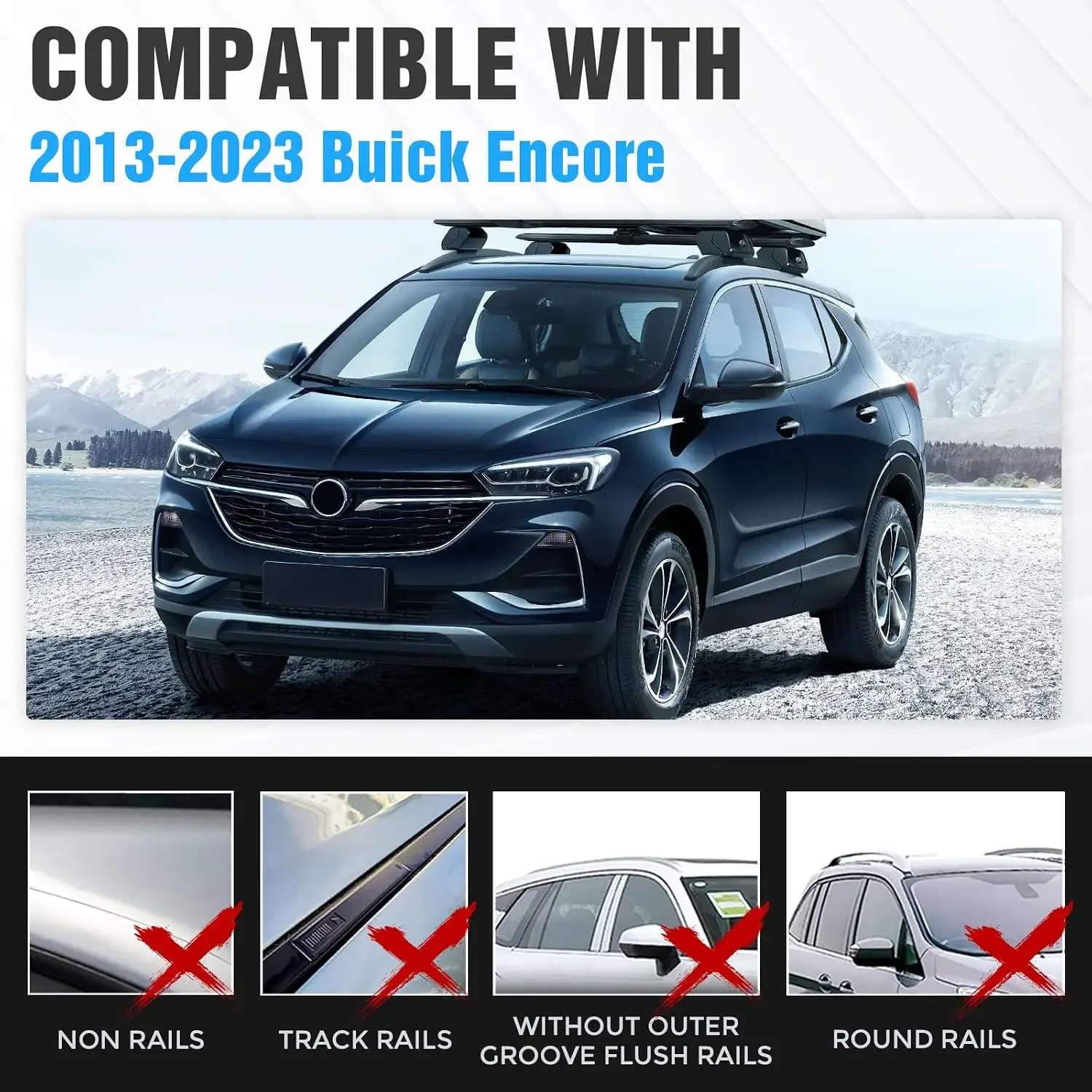 Heavy Duty 300 LBS Roof Rack Cross Bars Compatible with 2013-2023 Buick Encore with Side Rails, Adjustable & Lockable Rooftop To