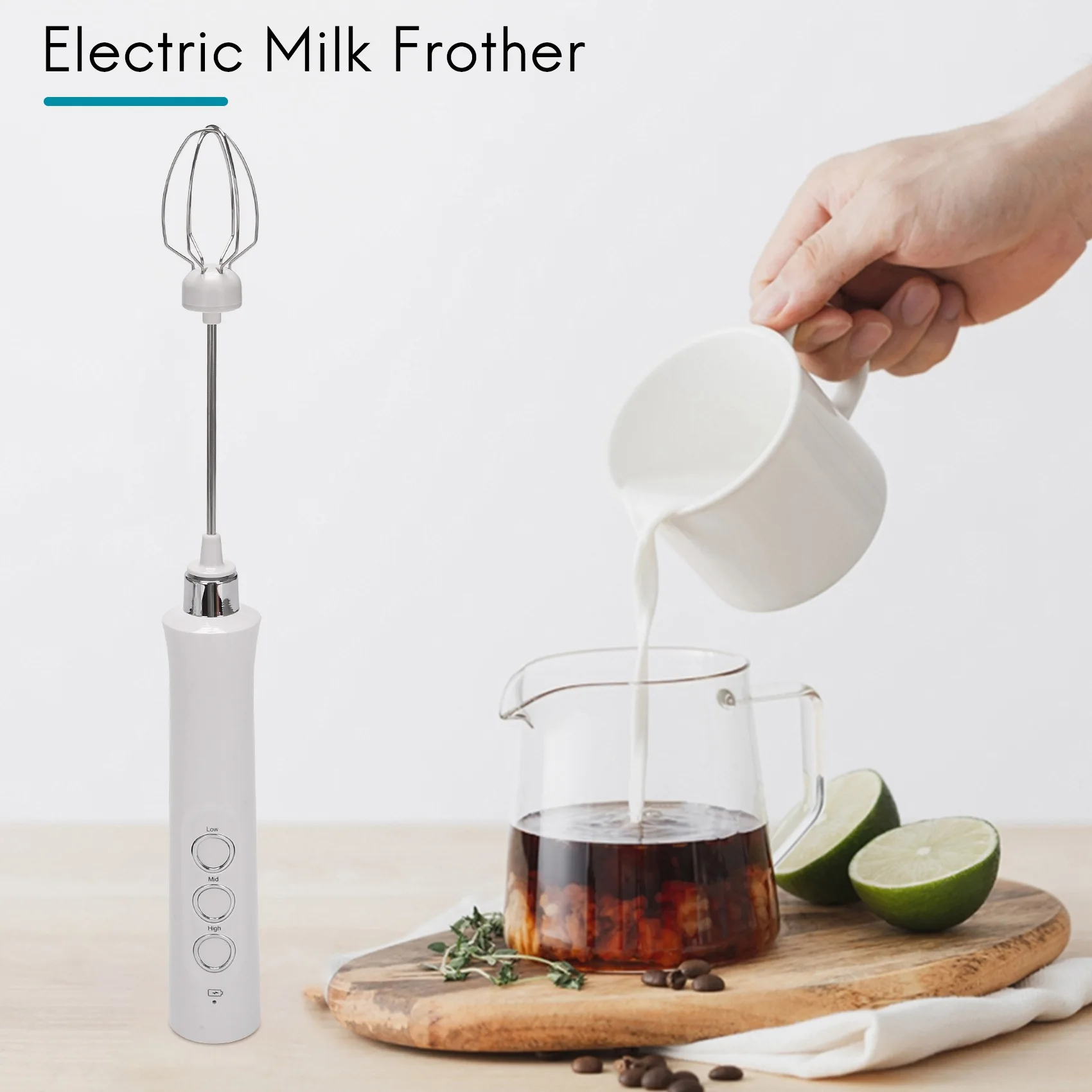 USB Electric Milk Frother 3 Speeds Cappuccino Coffee Foamer 3 Whisk Handheld Egg Beater Hot Chocolate Latte Drink