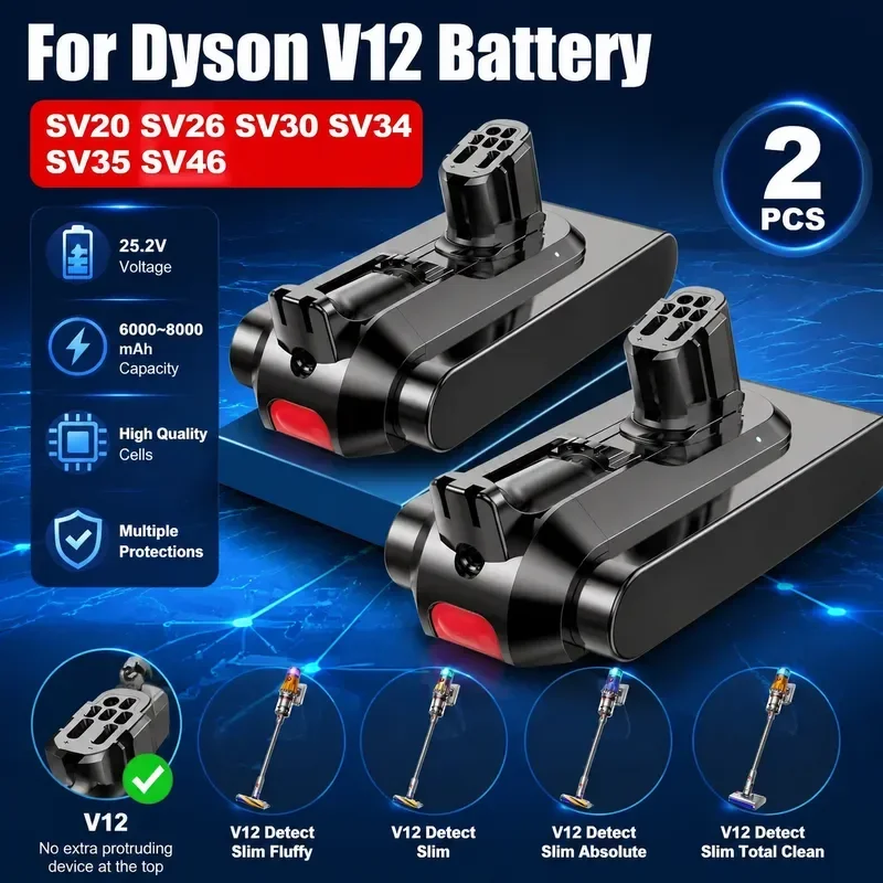 [New] 25.2V Battery Replacement 6000mAh 8000mAh for Dyson V12 Batteries V12 Detect Slim SV20 SV26 SV30 SV34 SV35 SV46 Vacuum