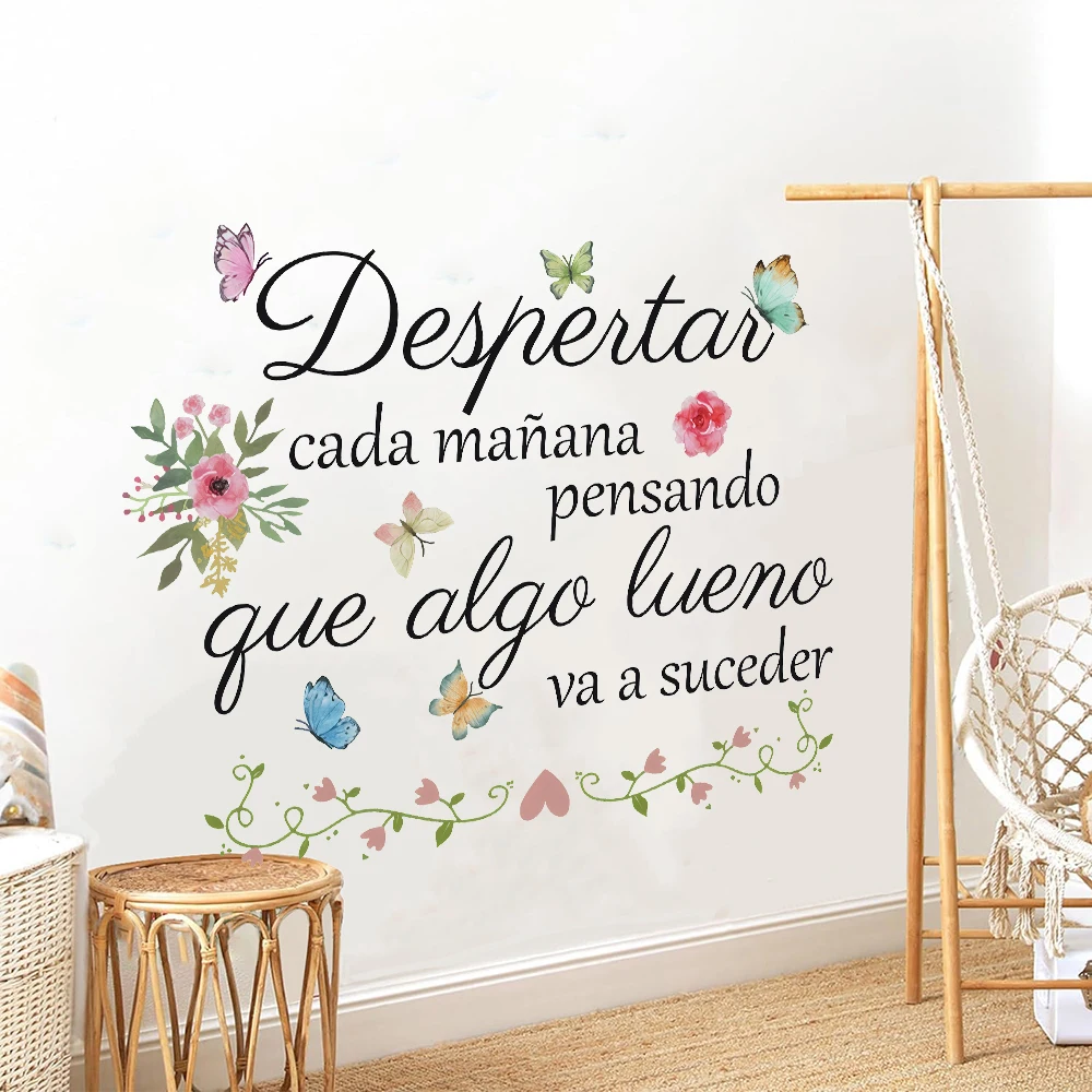 Spanish Inspirational Quote Slogan Butterfly Wall Stickers Awaken Happen Motivational Quote Wall Decals Bedroom Laundry Decor