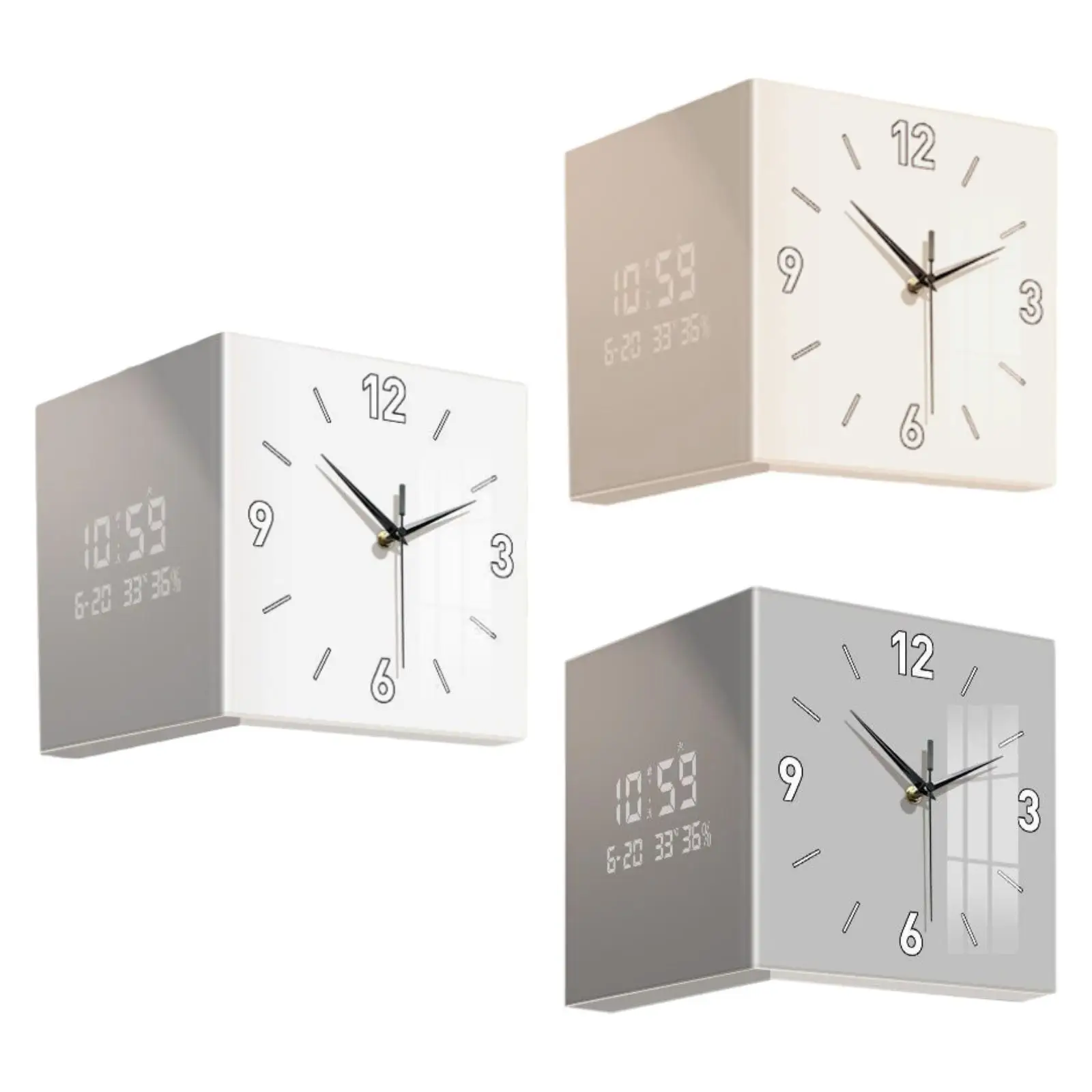 Corner Clock Wall Mount Versatile Display Square for Bedroom Home Decoration